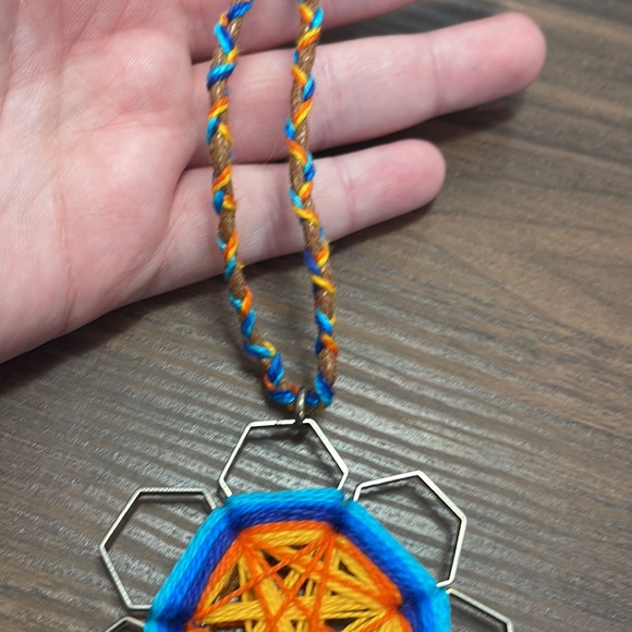 Handcrafted Threaded Geometric Pendant on Braided Leather Cord Necklace - Picture 3 of 8
